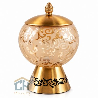 شکلات خوری بلور پایه فلزی طرح الیسا مدل 1-2896 با درب طلایی