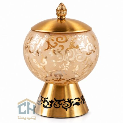 شکلات خوری بلور پایه فلزی طرح الیسا مدل 1-2896 با درب طلایی