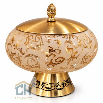 شکلات خوری بزرگ طرح الیسا مدل 2-2896 با بدنه بلوری و درب طلایی