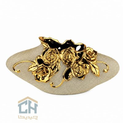 گلدان سرامیکی کشیده مدل A-12-543G با گلهای رز طلایی