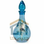 تنگ بلور فیروزه ای درب دار با نقش طلایی و تصویر سنتی