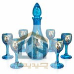 تنگ و جام پاشاباغچه مدل 95485 فیروزه ای با نقوش طلایی
