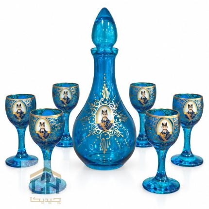 تنگ و جام پاشاباغچه مدل 95485 فیروزه ای با نقوش طلایی