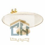 شیرینی خوری پایه دار طلایی با بدنه بلور بزرگ و تزئین قو (1)