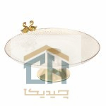 شیرینی خوری بلور پایه دار با لبه طلایی و مجسمه جفت قو (1)
