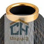 نمای نزدیک بافت مشکی مات و حلقه طلایی گلدان مدل 2-105