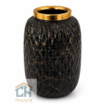گلدان شیشه ای ماربل مدل 1-105 مشکی با رگه های طلایی