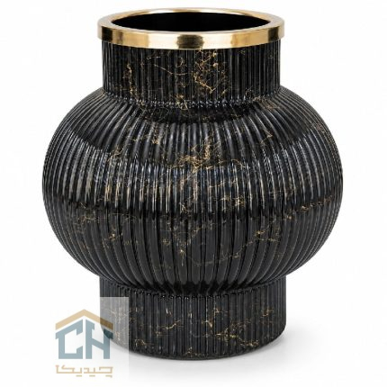 گلدان شیشه ای دکوراتیو مدل 1-116 مشکی با رگه های طلایی
