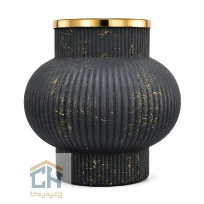 گلدان دکوری طرح ماربل مدل 2-116 مشکی مات با رگه های طلایی