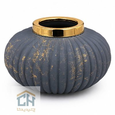 گلدان رومیزی شیار دار مدل 2-115 مشکی مات با رگه های طلایی