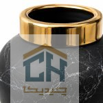 نمای نزدیک حلقه طلایی و رگه های نقره ای روی بدنه مشکی مات