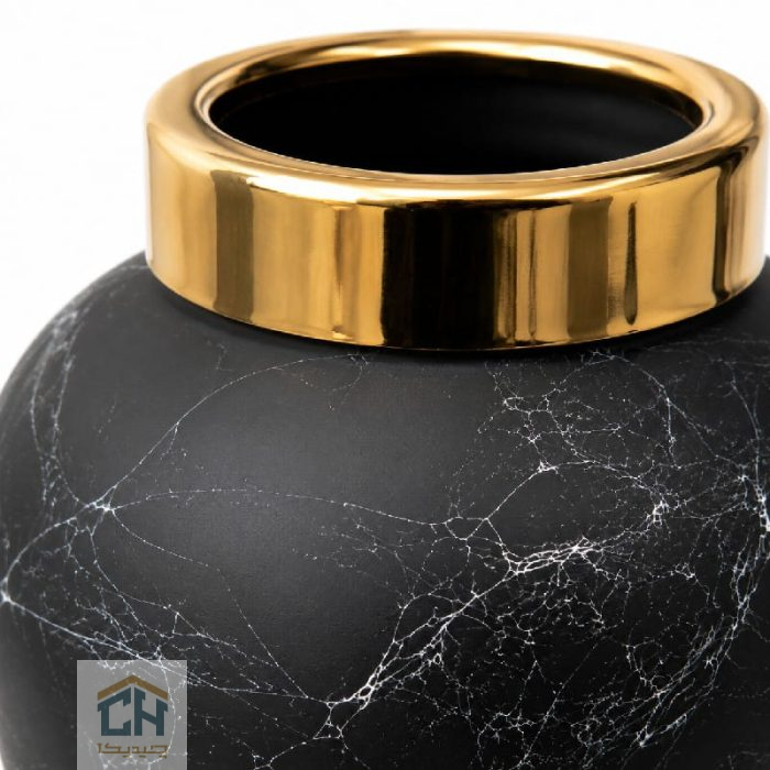 نمای نزدیک حلقه طلایی و رگه های نقره ای روی بدنه مشکی مات