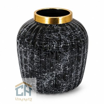 گلدان شیشه ای کوچک مدل 3-124 مشکی براق با رگه های نقره ای
