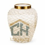 گلدان شیشه ای ابر و بادی مدل 1-280 با بافت برجسته و نوار طلایی