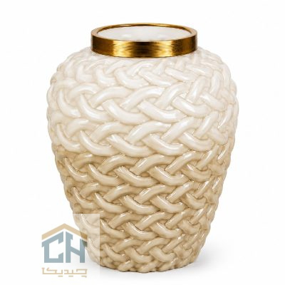 گلدان شیشه ای ابر و بادی مدل 1-280 با بافت برجسته و نوار طلایی