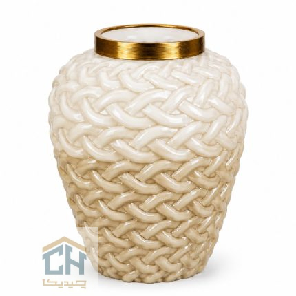 گلدان شیشه ای ابر و بادی مدل 1-280 با بافت برجسته و نوار طلایی
