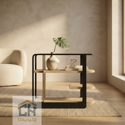 استند دکوری مدرن با ترکیب چوب و فلز برای چیدمان لوازم تزئینی